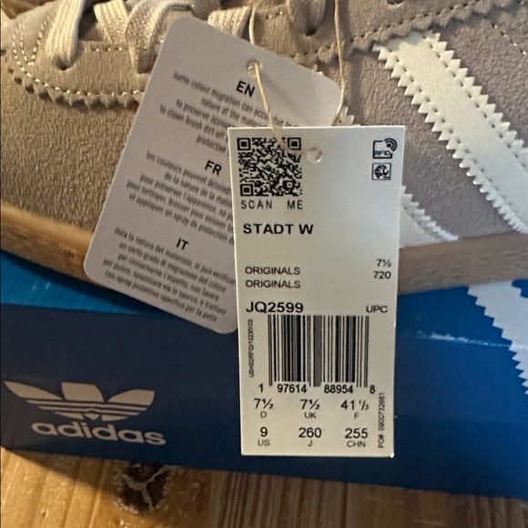 Adidas STADT women's 9 Beige Suede Sneakers with White Stripes JQ2599 - Picture 2 of 4